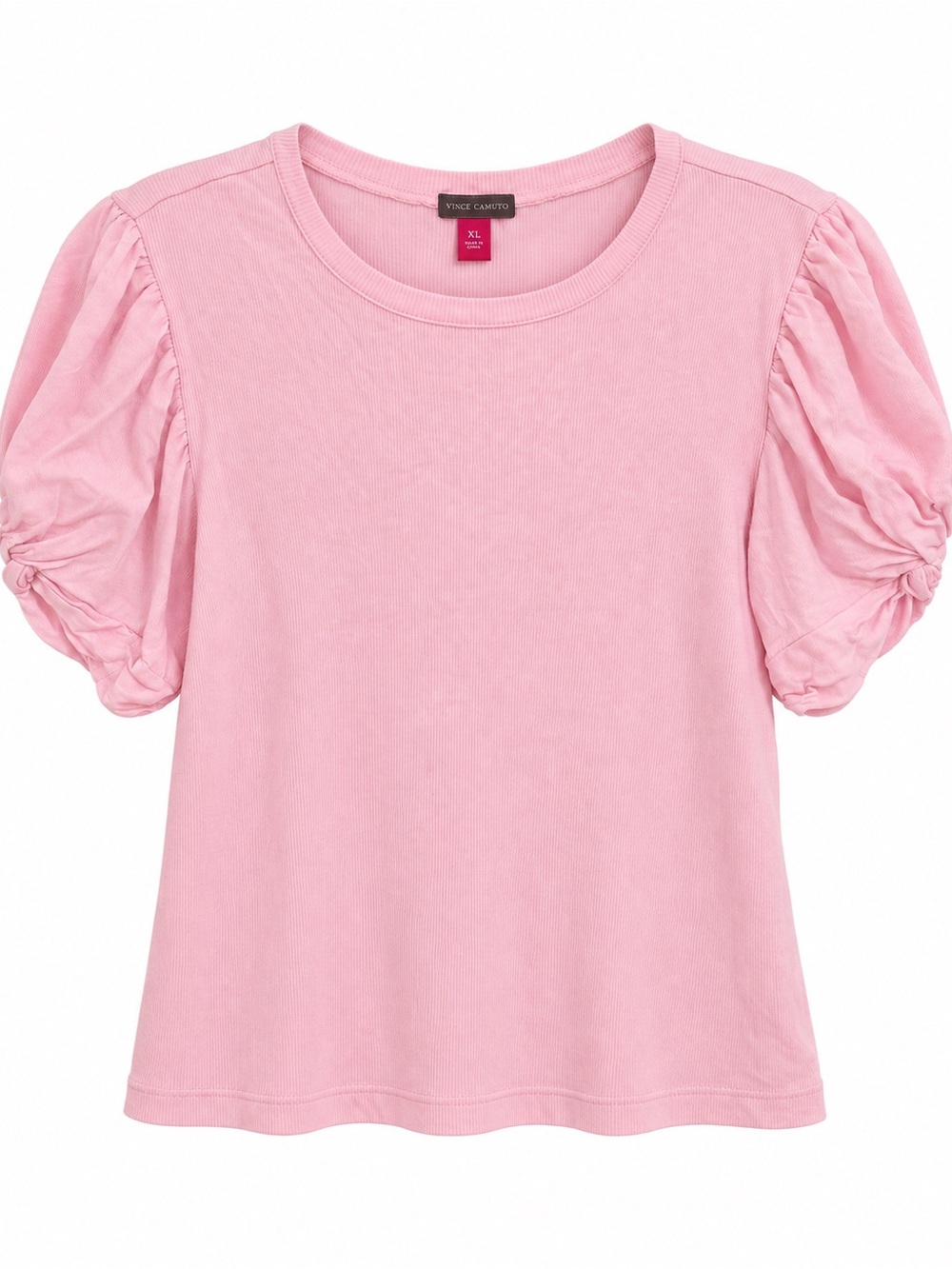 Vince Camuto Peony Pink Puff-Sleeve Crewneck Top, Ribbed, XXL 100% Cotton 🩷🩷❤️🩷🩷